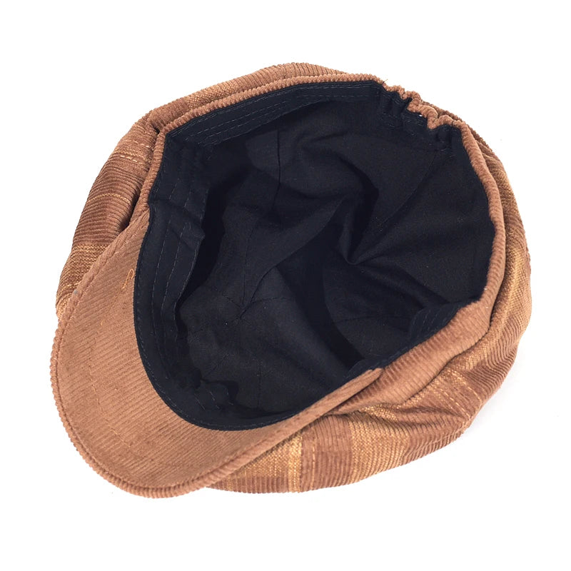 Vintage Plaid Corduroy Newsboy Cap