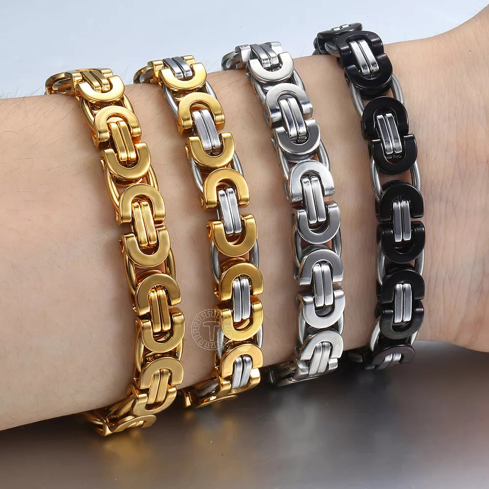 Byzantine Chain Bracelet Gold Black Silver Color Stainless Steel