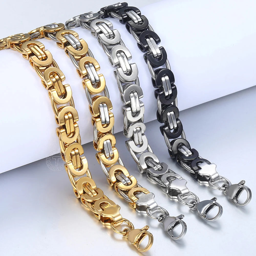 Byzantine Chain Bracelet Gold Black Silver Color Stainless Steel