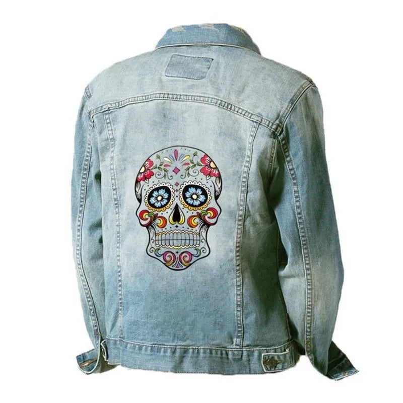 Skull Heat Transfer Patch Mexican Day of The Dead