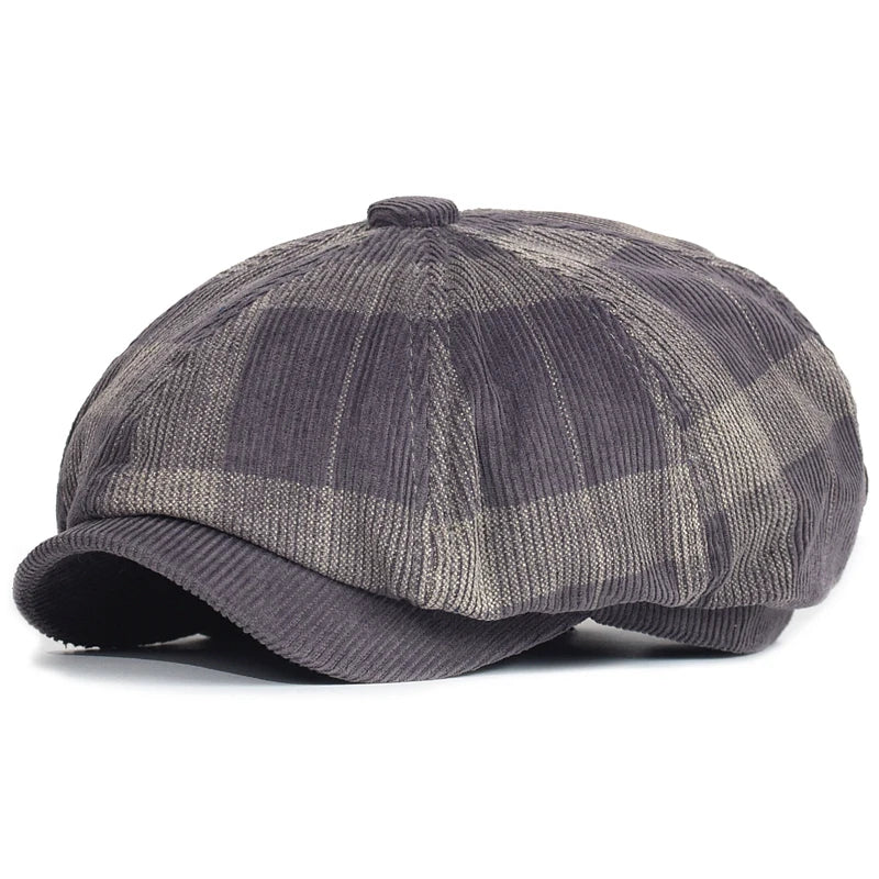 Vintage Plaid Corduroy Newsboy Cap