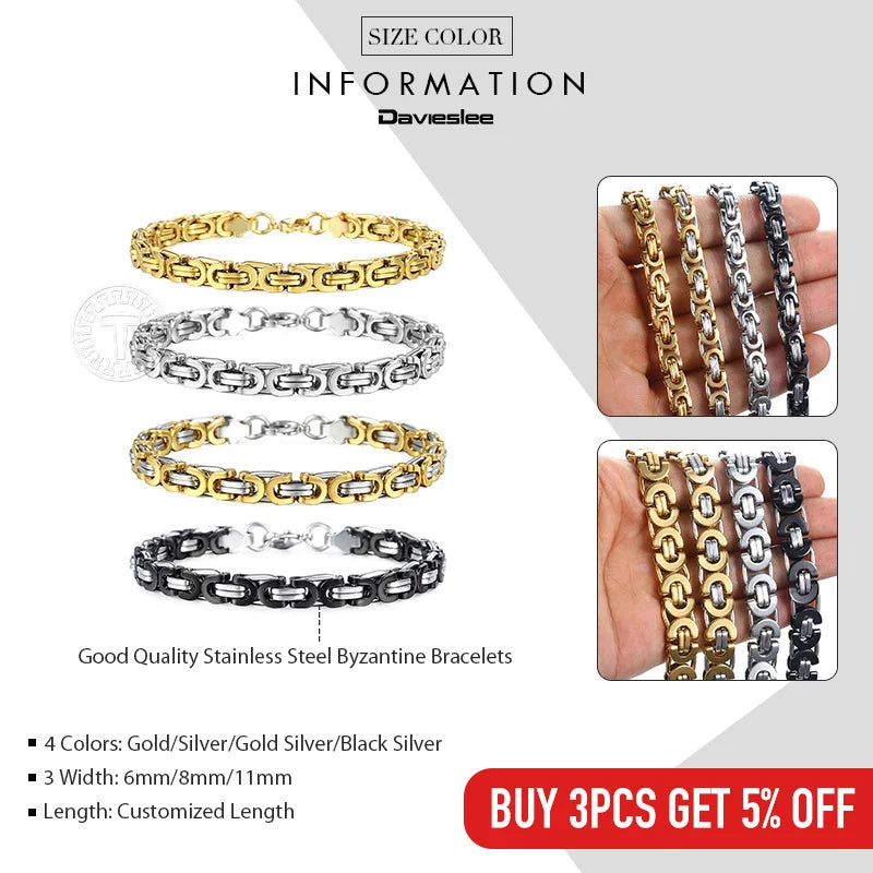 Byzantine Chain Bracelet Gold Black Silver Color Stainless Steel