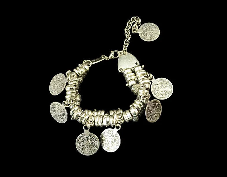 Bohemian Vintage Turkish Silver/Gold Plated Coin Bracelet