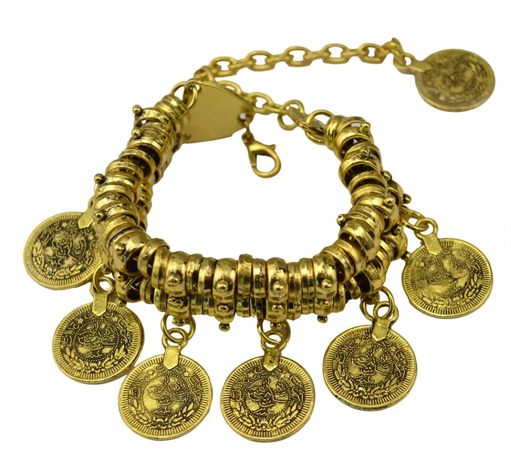 Bohemian Vintage Turkish Silver/Gold Plated Coin Bracelet