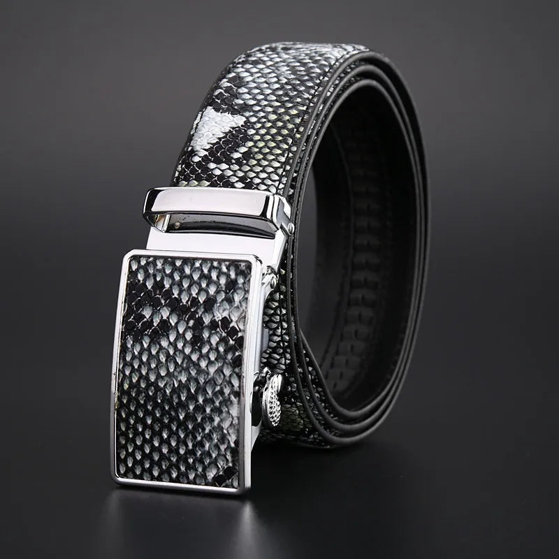 Automatic buckle Strap New Genuine Leather Snake Grain Belt for Men Hot Ceinture Men Belts Luxury Designer high Quality