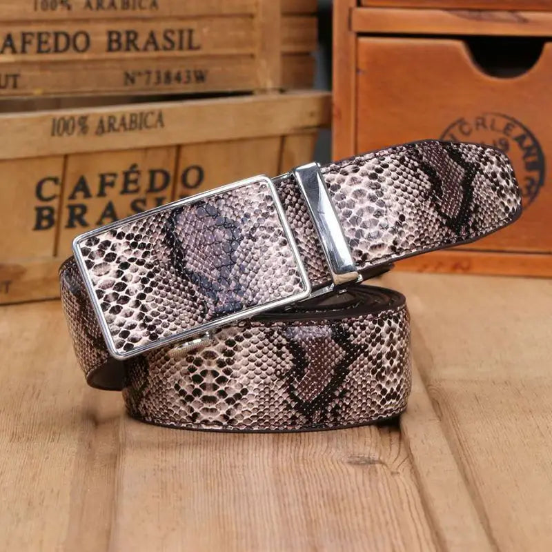 Automatic buckle Strap New Genuine Leather Snake Grain Belt for Men Hot Ceinture Men Belts Luxury Designer high Quality