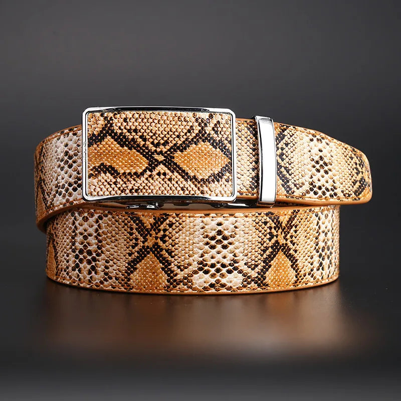 Automatic buckle Strap New Genuine Leather Snake Grain Belt for Men Hot Ceinture Men Belts Luxury Designer high Quality