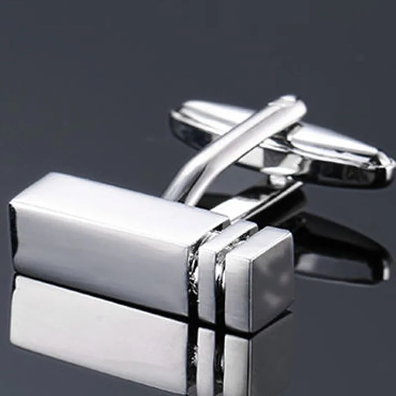 Classic design men's French shirt cuff button high quality copper silvery metallic Black Enamel CuffLinks