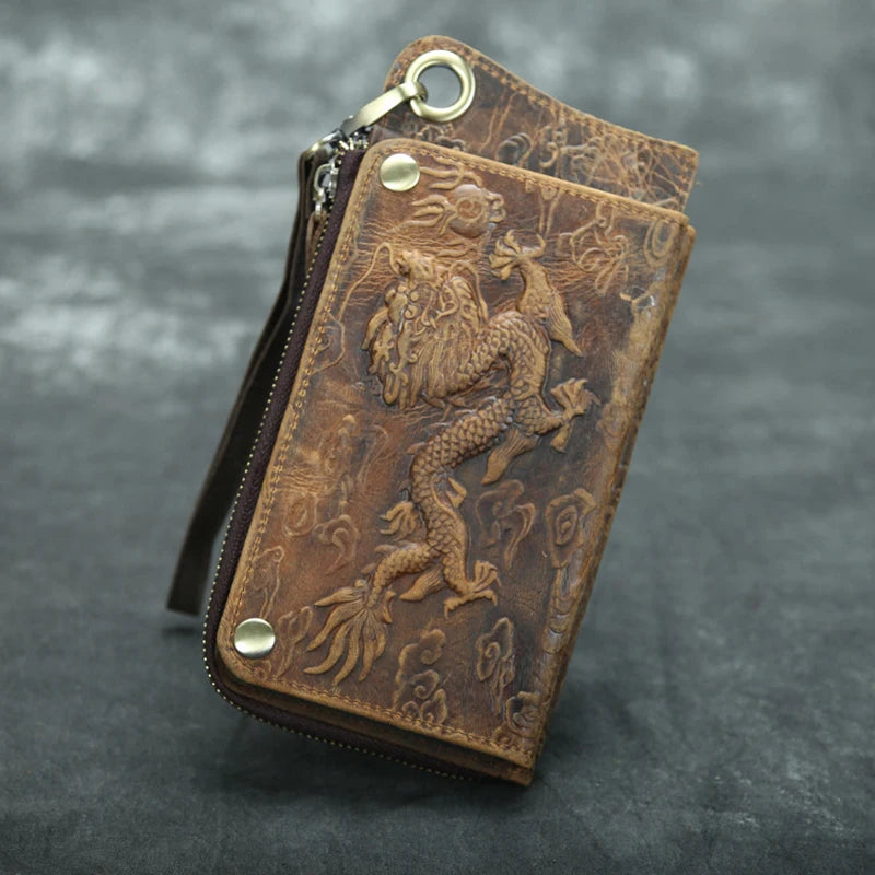 Genuine Leather Vintage Long Wallets/Clutch Bag With Passport Card Holder Zipper Coin Pocket