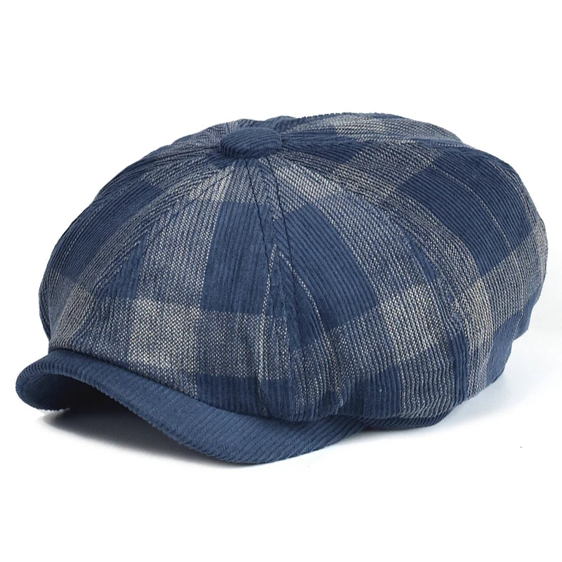 Vintage Plaid Corduroy Newsboy Cap