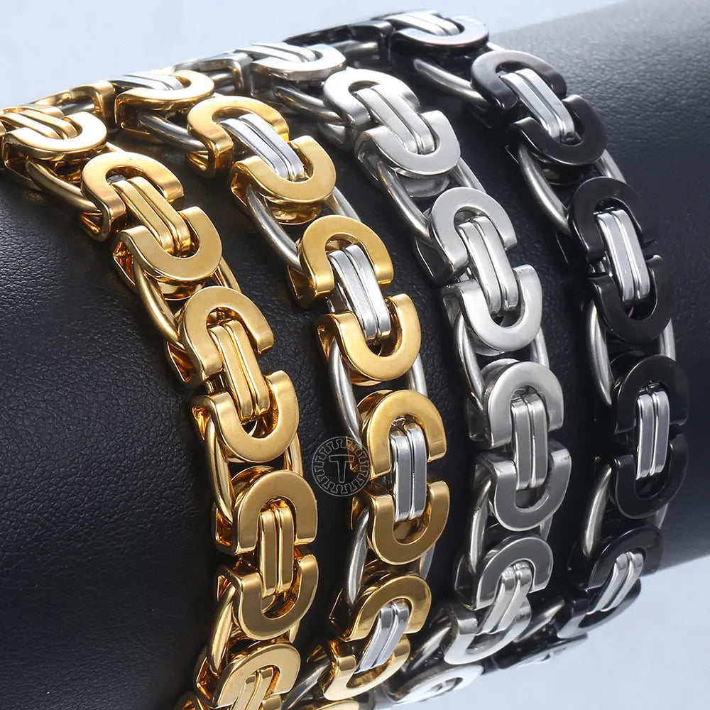 Byzantine Chain Bracelet Gold Black Silver Color Stainless Steel