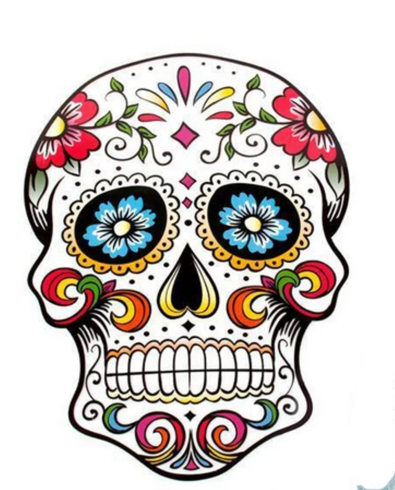 Skull Heat Transfer Patch Mexican Day of The Dead