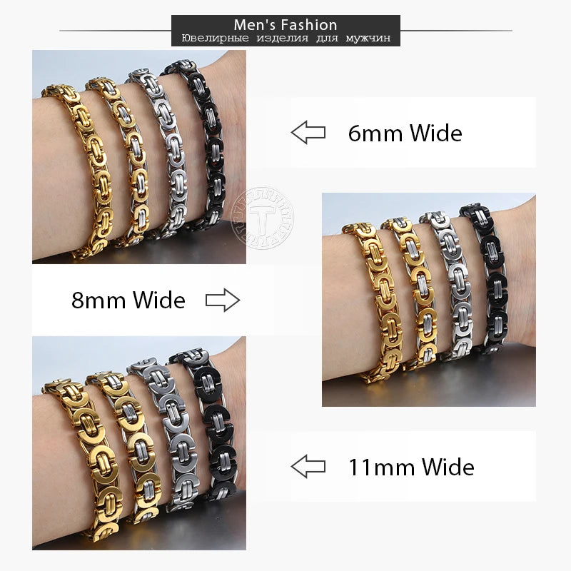 Byzantine Chain Bracelet Gold Black Silver Color Stainless Steel