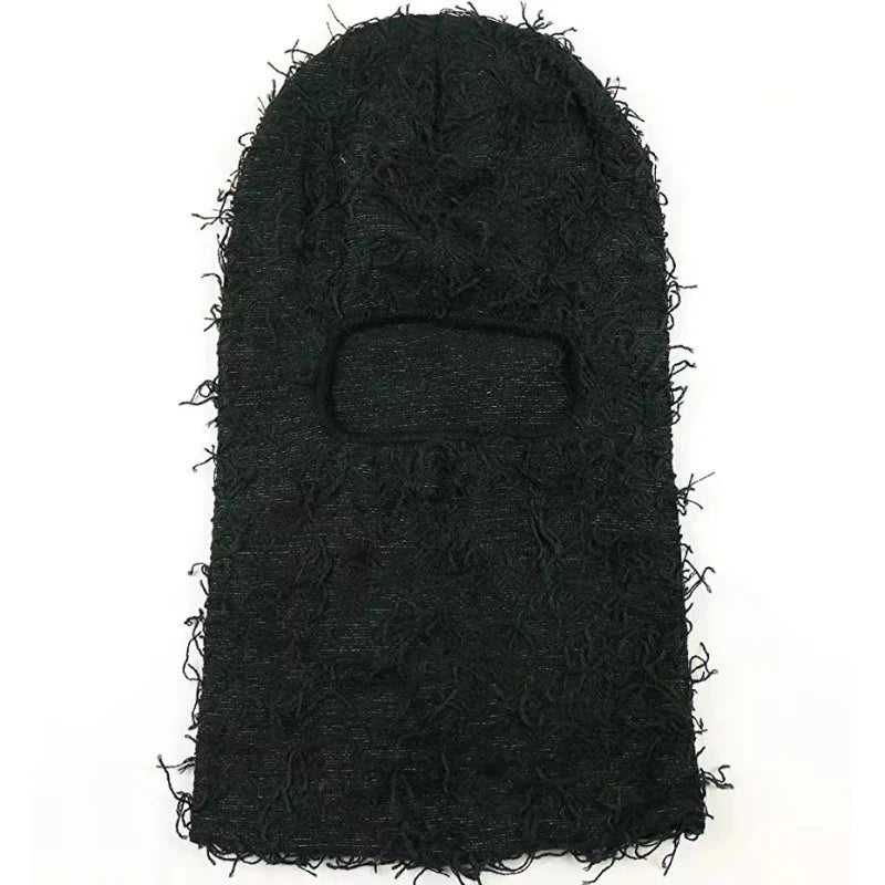 Distressed Knitted Full Face Camouflage Fuzzy Ski Mask