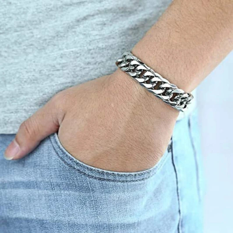 Mens Stainless Steel Cuban Chain Necklace/Bracelet 8MM-14MM Thick