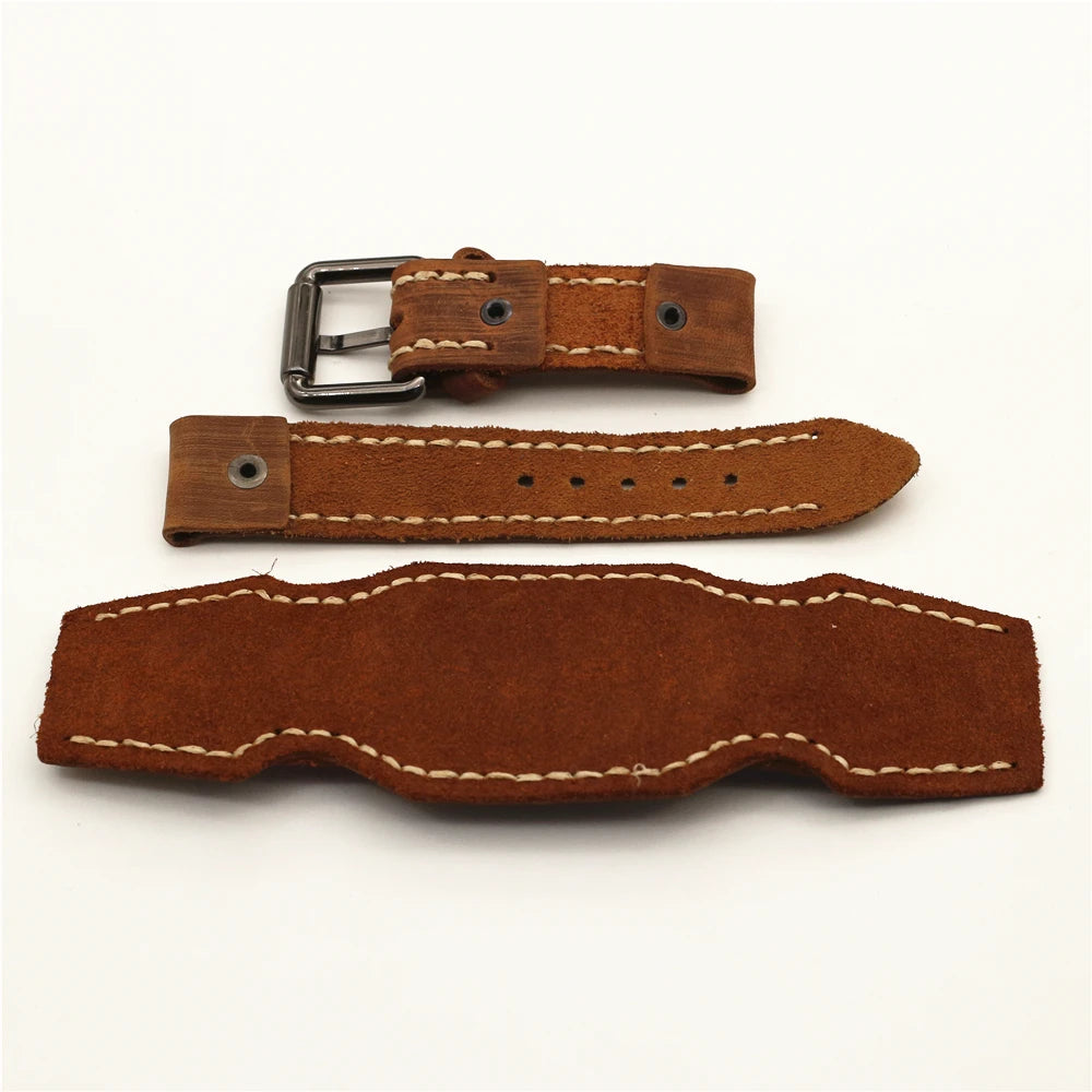 24mm Vintage Genuine Leather Watchband Handmade Stitched Pin Belt Strap