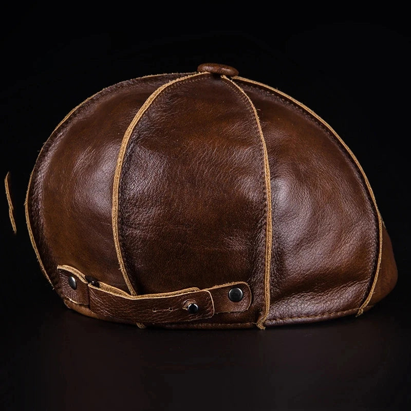 Men Genuine Leather Newsboy Cap
