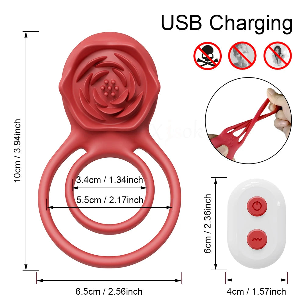 Rose Vibrator Lock Ring With Wireless Remote Control