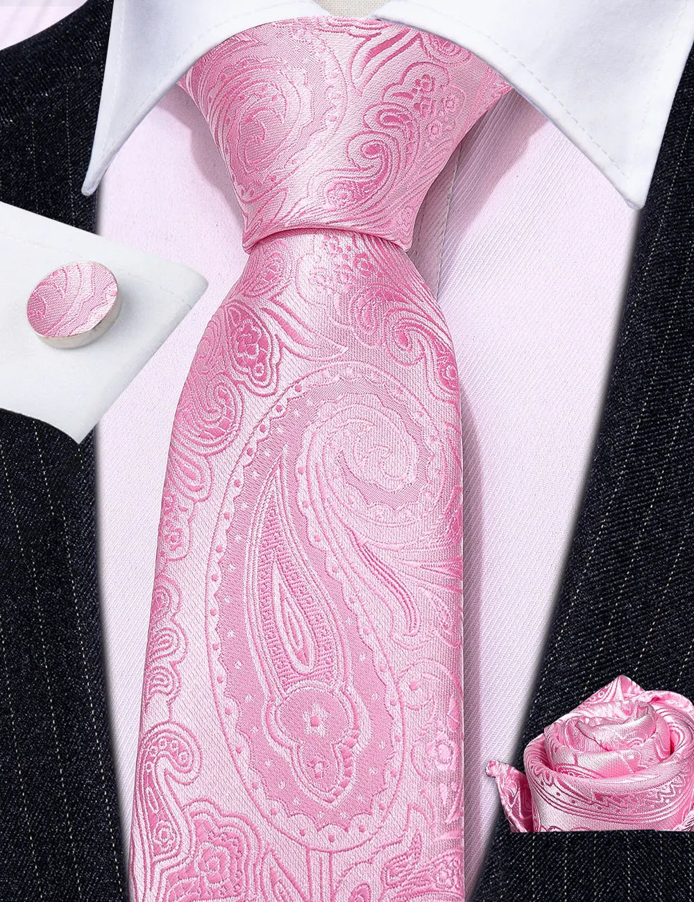 3 Peice Exquisite Paisley Necktie Handkerchief & Cufflink Designer Set