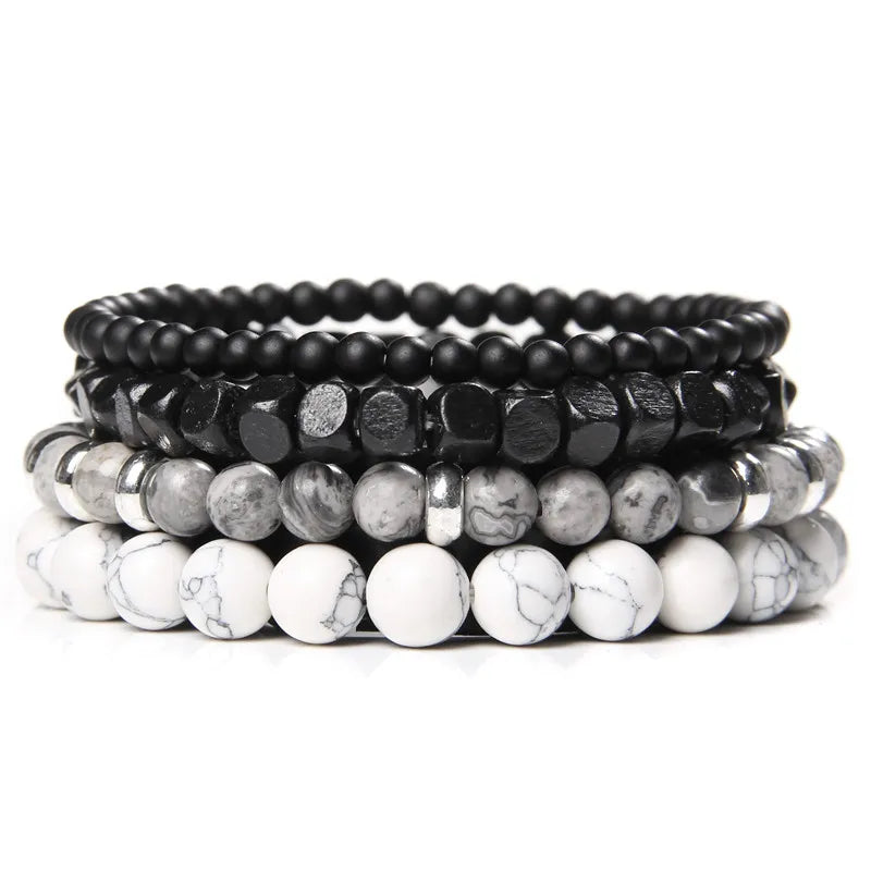 Vintage Men Natural Stone Agates Beads Lava Multi-layer Bracelet
