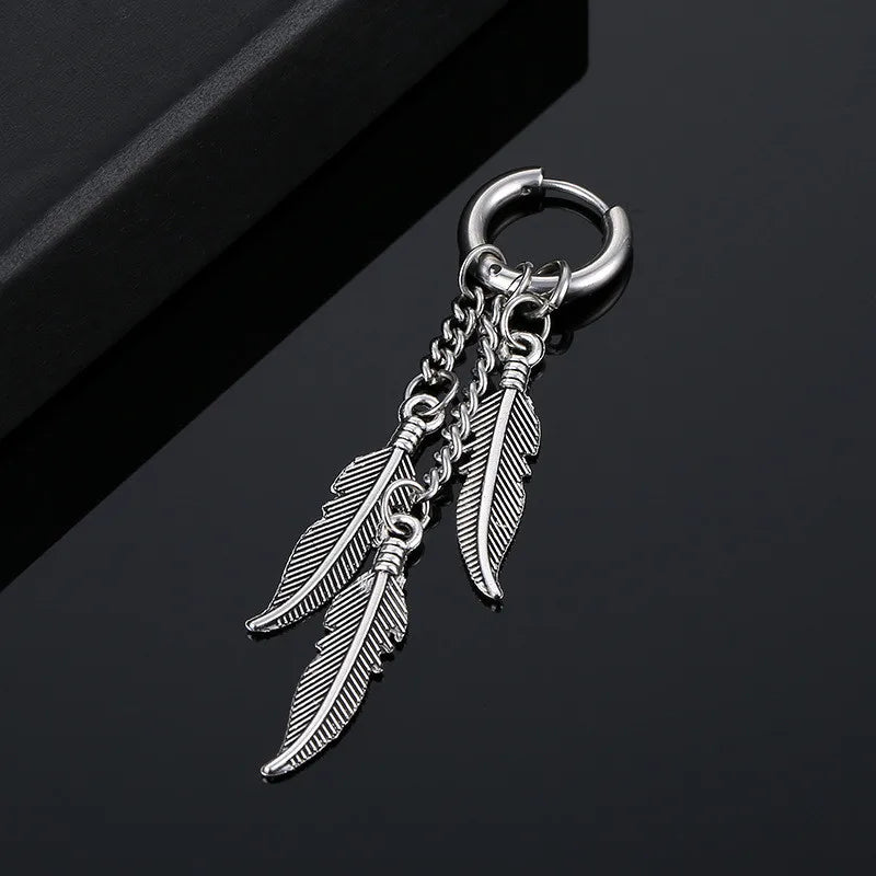 Designer Cross Feather Tassel Earring Stainless Steel