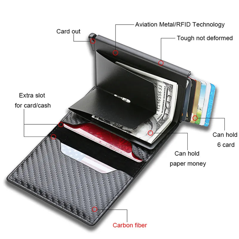 Carbon Fiber Card Holder/Wallet RFID Black Magic Trifold Slim Mini Wallet