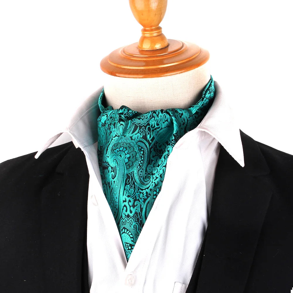 Men's Tie and Pocket Square Set Cravat Ascot Scrunch Polyester Soft Paisley Neck Tie Handkerchief Set