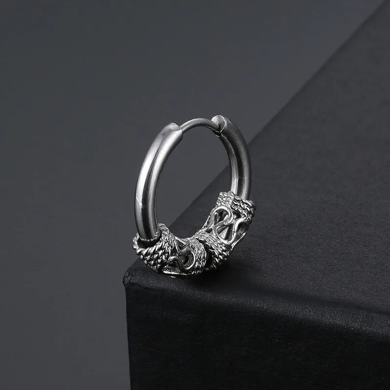 Vintage Tibetan Dragon Pattern Stainless Steel Earring