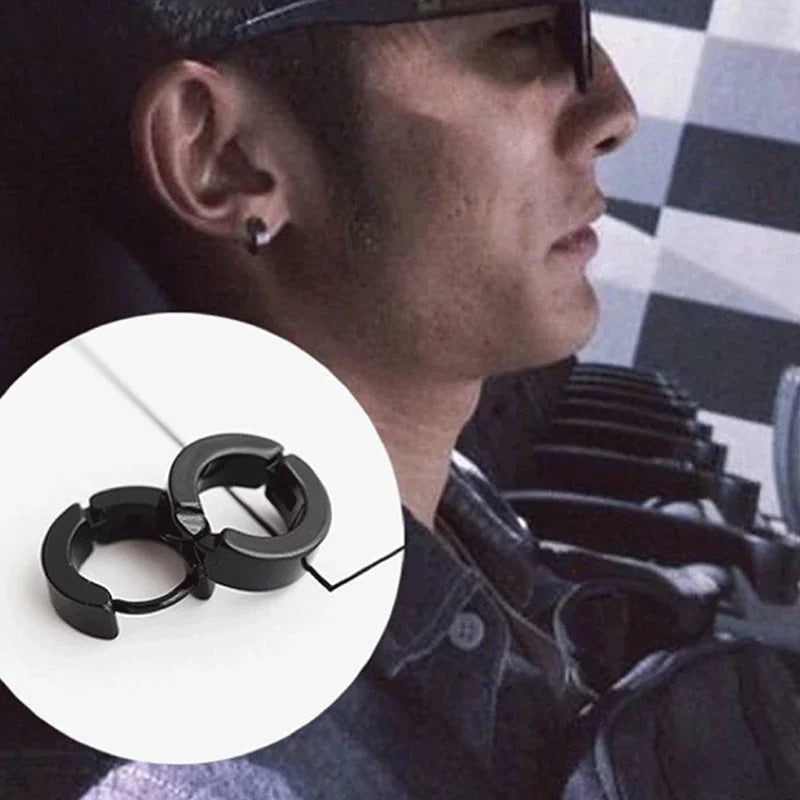 Black-Color Multiple Styles Stainless Steel Stud Earrings For Men