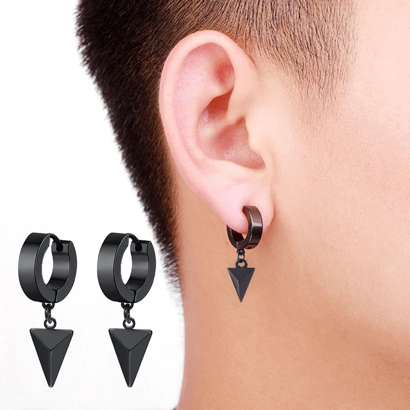 Black-Color Multiple Styles Stainless Steel Stud Earrings For Men