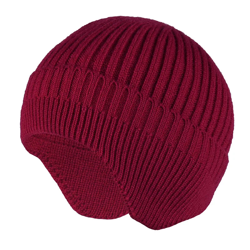 Solid Knitted Beanie Bomber Style Ribbed Hat