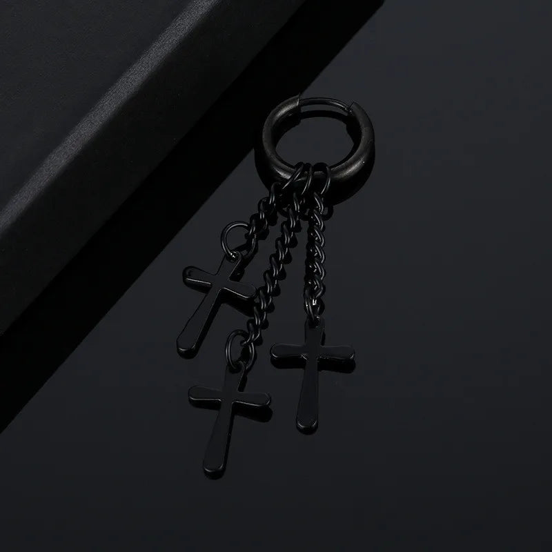 Designer Cross Feather Tassel Earring Stainless Steel