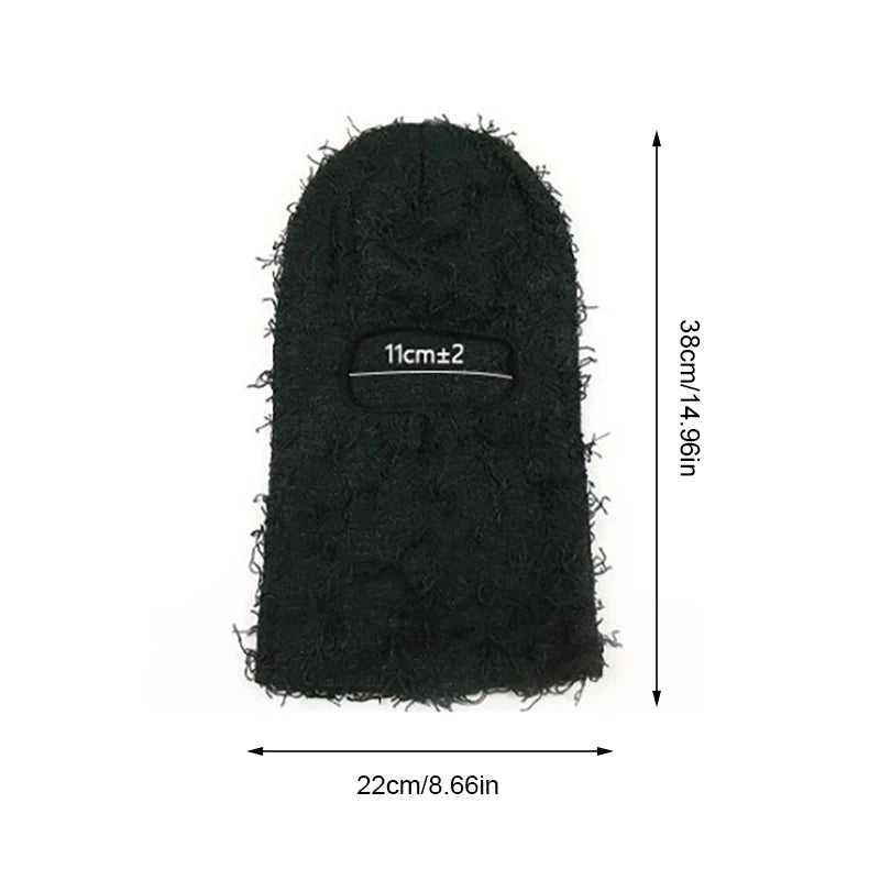 Distressed Knitted Full Face Camouflage Fuzzy Ski Mask