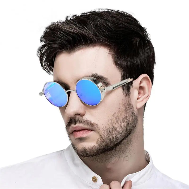 Mens Round Metal Sunglasses Designer Retro Vintage UV400