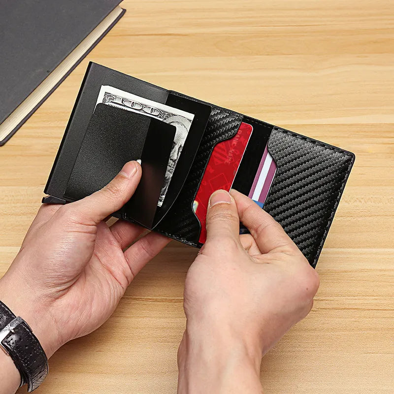 Carbon Fiber Card Holder/Wallet RFID Black Magic Trifold Slim Mini Wallet