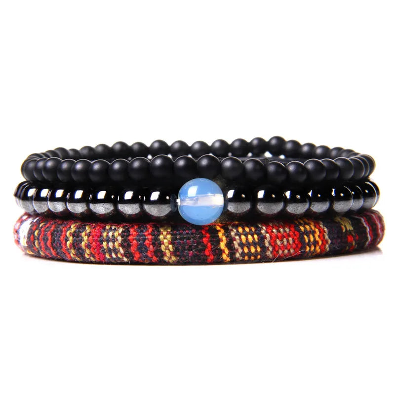 Vintage Multi layer Men Bracelet Natural Stone Lava Beads