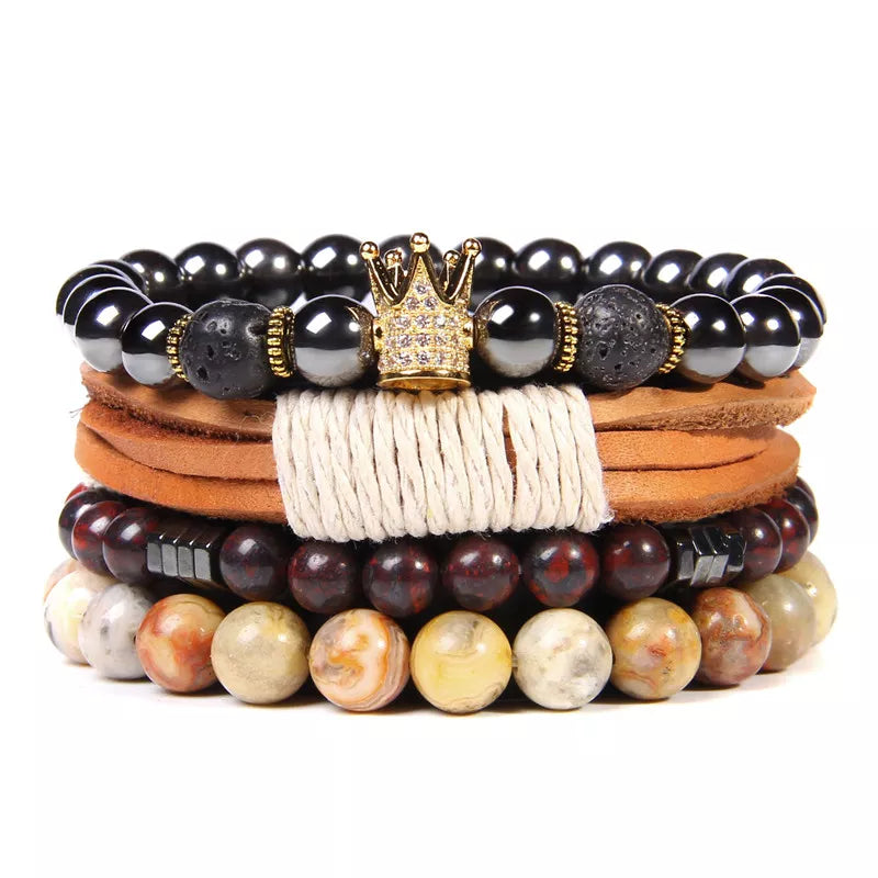 Vintage Multi layer Men Bracelet Natural Stone Lava Beads