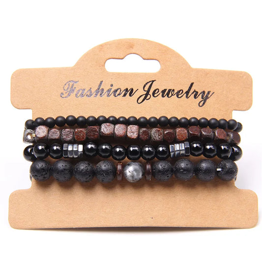 Vintage Multi layer Men Bracelet Natural Stone Lava Beads