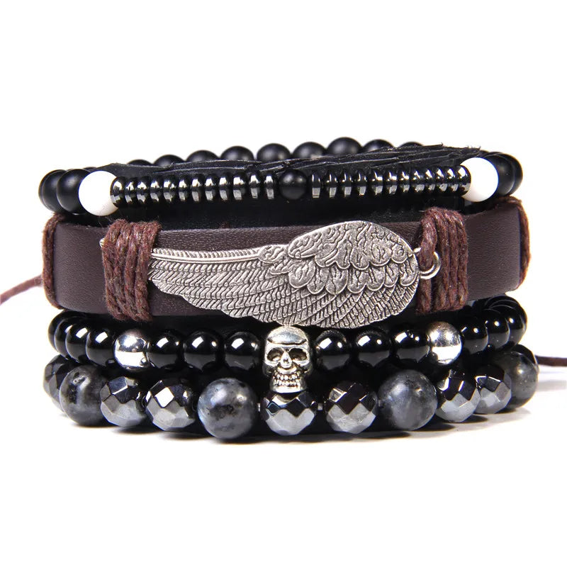 Vintage Multi layer Men Bracelet Natural Stone Lava Beads