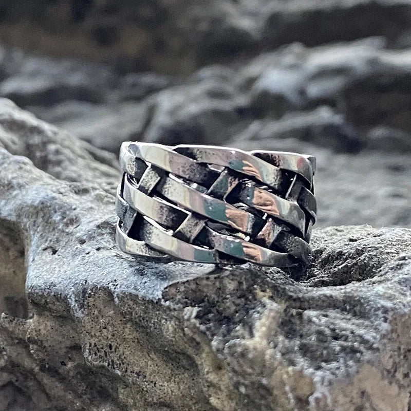Mens Weave Knot Viking Stainless Steel Nordic Ring