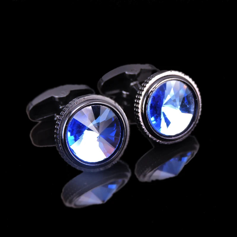 High quality brass hand inlaid Blue Crystal Zircon Cufflinks