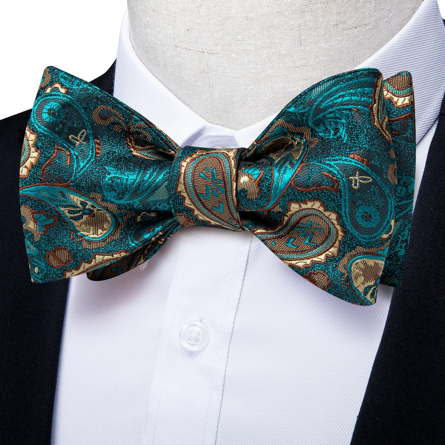 3 Piece Brand New Men's Bow Tie Teal Green Blue Paisley Floral Silk Bow Tie