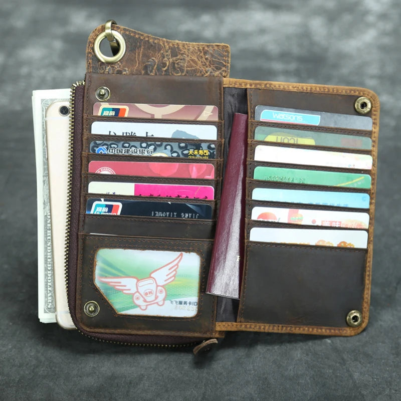 Genuine Leather Vintage Long Wallets/Clutch Bag With Passport Card Holder Zipper Coin Pocket