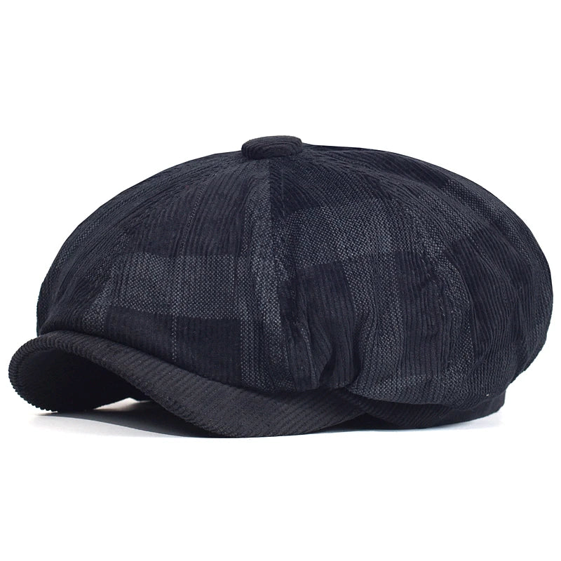Vintage Plaid Corduroy Newsboy Cap