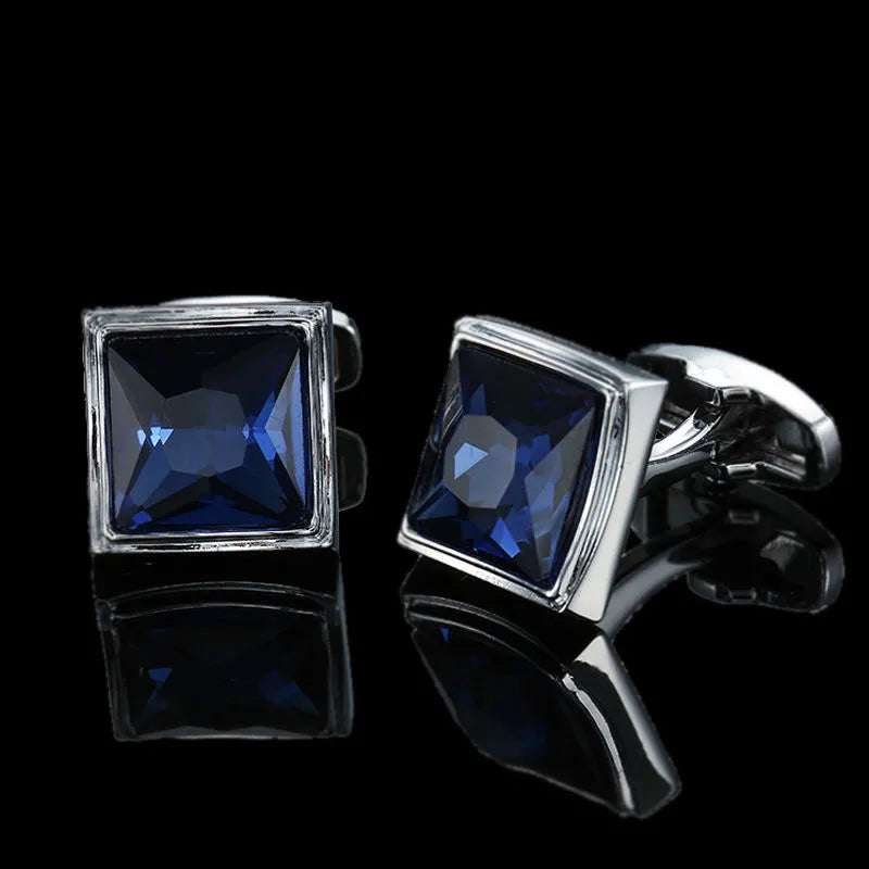High quality brass hand inlaid Blue Crystal Zircon Cufflinks