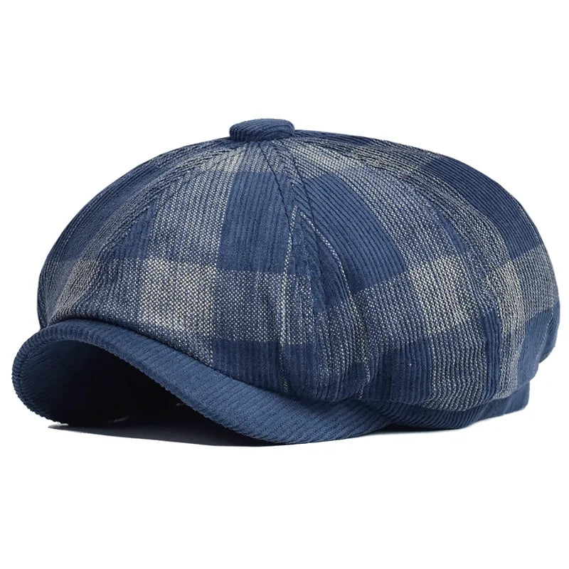 Vintage Plaid Corduroy Newsboy Cap