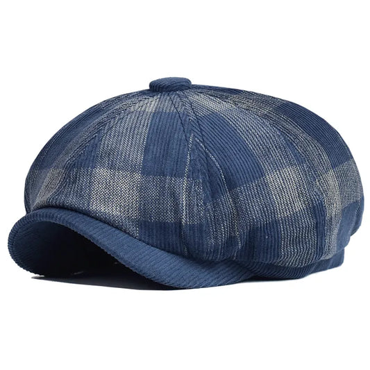 Vintage Plaid Corduroy Newsboy Cap