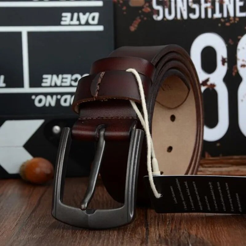 Genuine Leather Men's Belt, Vintage Style 100-115 cm