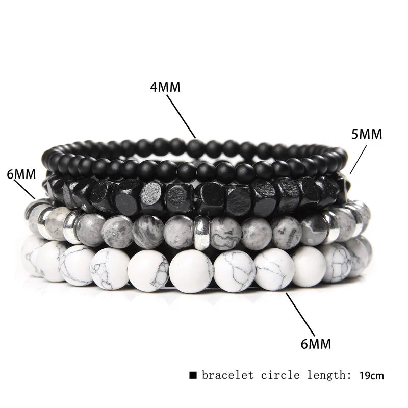 Natural Stone Beads Men Bracelet Multi-layer Black Lava Onyx Beads
