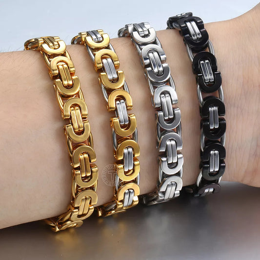 Byzantine Chain Bracelet Gold Black Silver Color Stainless Steel